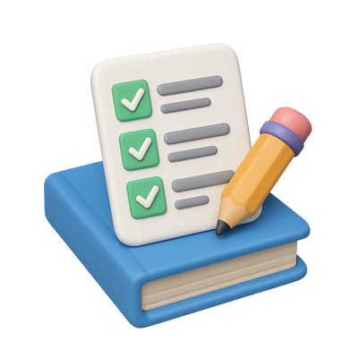 3D Curriculum Icon Featuring Checklist and Pencil