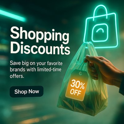 Exciting Neon Shopping Discounts Coupon Design