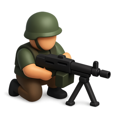 3D Isometric Machine Gunner Icon in Action