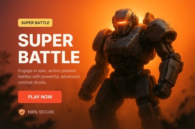 Dynamic gaming advertisement featuring combat droids