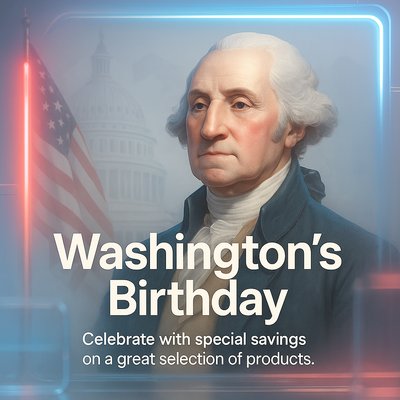Promotional Graphic for Washington's Birthday Sales Event