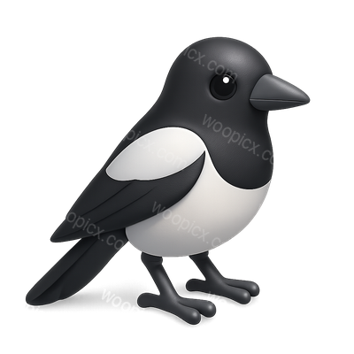 Stylized 3D Magpie Icon in Isometric View