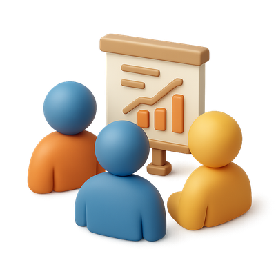 3D Icon of People Discussing Project with Graphs