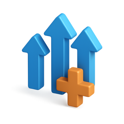Three 3D Upward Arrows with Plus Icon