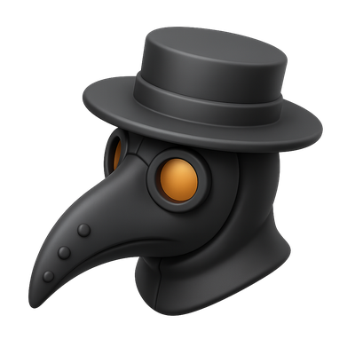 3D Black Death Plague Mask Icon with Isometric View