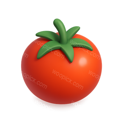 3D Isometric Tomato Icon with Green Leaves