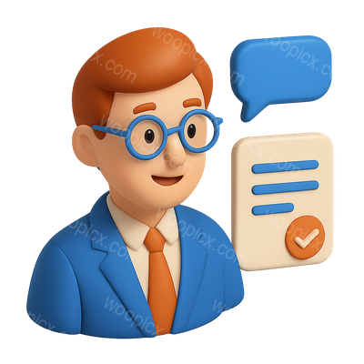 3D Benefits Administration Icon with Character and Speech Bubble