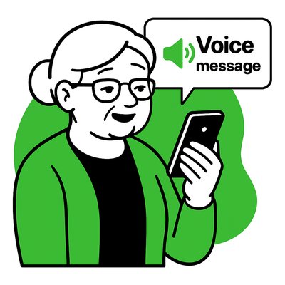 Illustration of an Elderly Woman Listening to a Voice Message