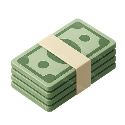 Stylized 3D Stack of Banknotes Icon with Transparent Background