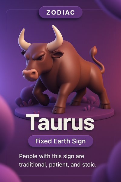 3D Illustration of Taurus Zodiac Sign with Text Elements