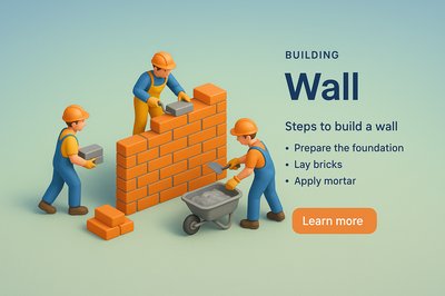 3D Scene Depicting Wall Construction with Miniature Workers