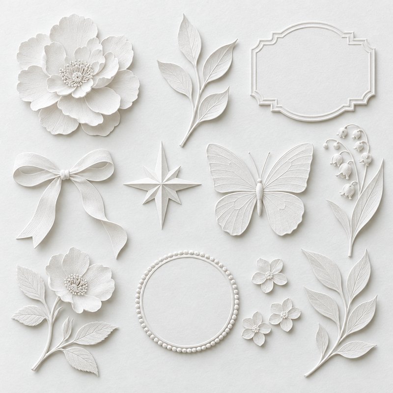 Elegant embossed paper elements