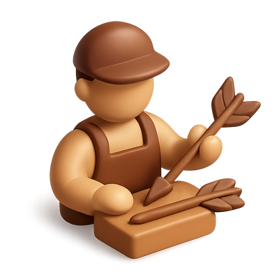 3D Icon of a Fletcher Creating Arrows in Isometric View