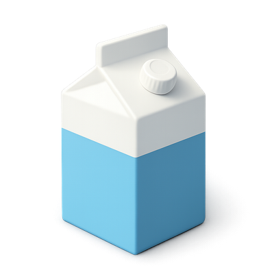 Stylish 3D Milk Carton Icon with Isometric View