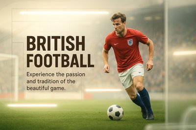Dynamic Football Promotional Image Highlighting British Culture