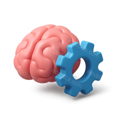 3D Brain and Gear Icon Representing Intelligence and Technology