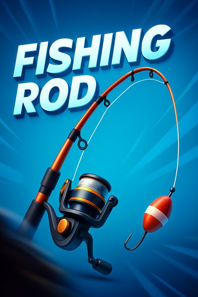 Dynamic Fishing Rod Illustration with Bold Typography