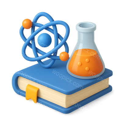 3D Science Icon Featuring Book and Lab Equipment