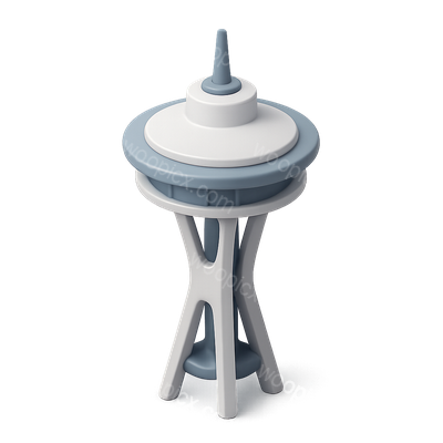 Stylized 3D Space Needle Icon with Isometric View