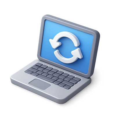 3D Laptop Icon with Refresh Symbol in Isometric View