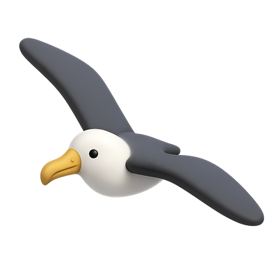 Stylized 3D Albatross Icon with Wingspan View