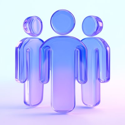 Stylized 3D Transparent Figures Representing Teamwork