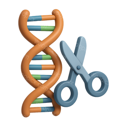 3D Icon of DNA Helix and Scissors Representing Genetic Editing