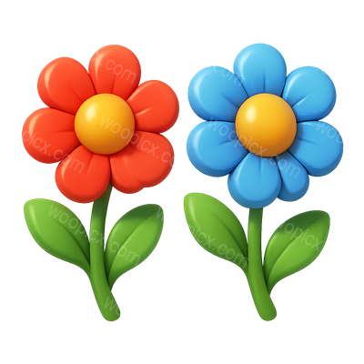Vibrant 3D Stylized Flowers on Transparent Background