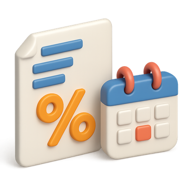 Stylized 3D Report Icon with Calendar and Percentage Symbol