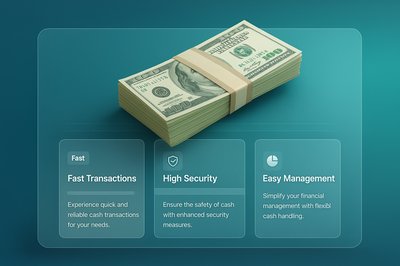 3D Cash Stack with Feature Blocks for Web Design