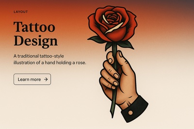 Traditional Tattoo Style Rose Illustration with Hand