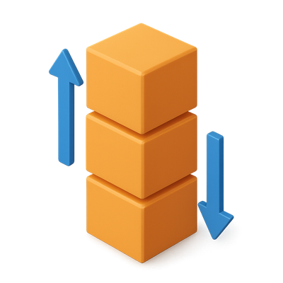 3D Stacked Cubes Icon with Arrows in Isometric View