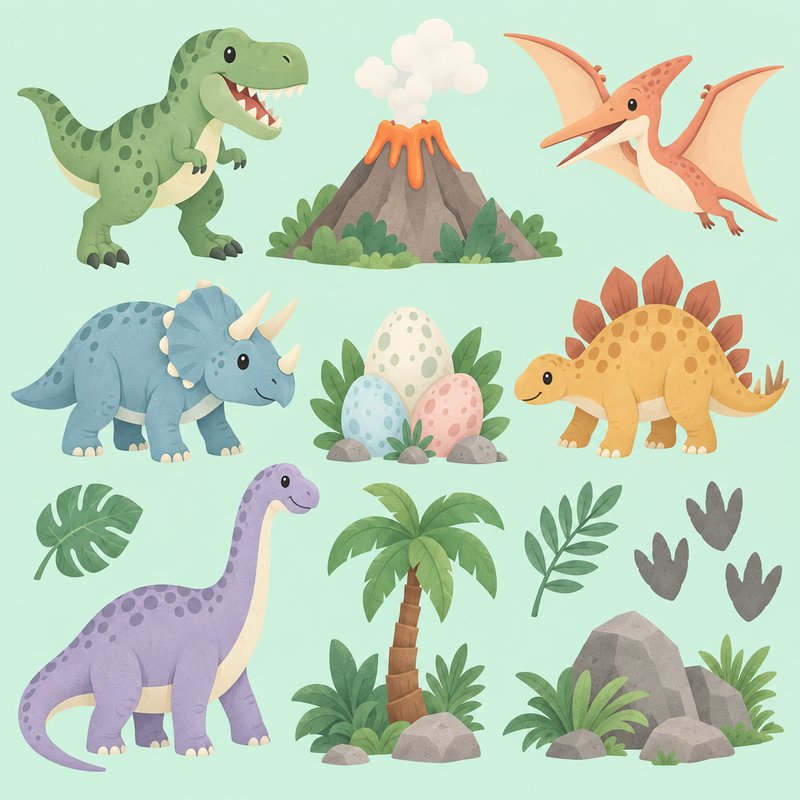 playful pastel dinosaur elements