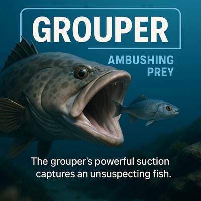 Grouper Ambushing Prey in Underwater Scene