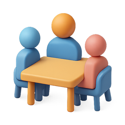 3D Stylized Illustration of People at a Table