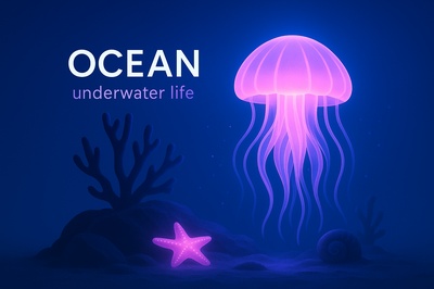 Glowing Ocean Scene Featuring Jellyfish and Marine Life