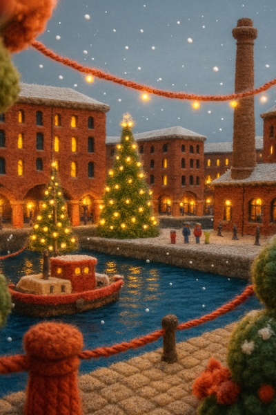 Whimsical Woolen Scene of Albert Dock in Winter