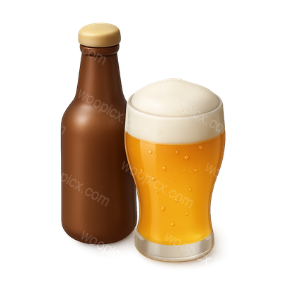 Stylized 3D Beer Bottle and Glass Icon
