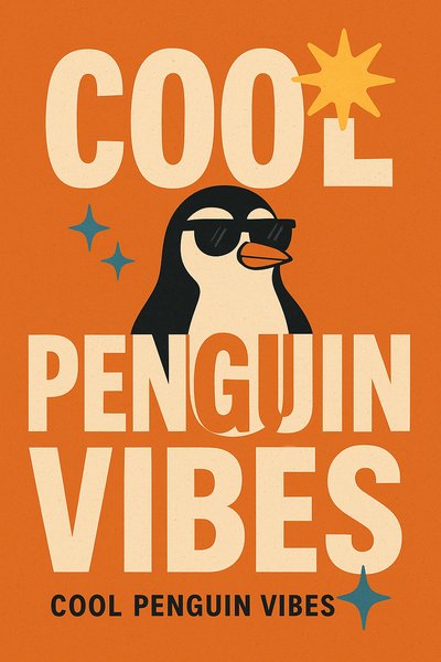 Playful Penguin Illustration with Bold Typography