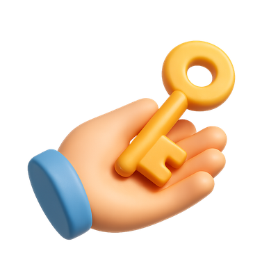3D Icon of a Hand Holding a Key with Isometric View