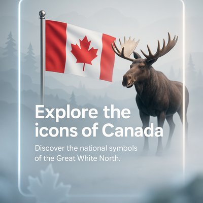 Illustration of Canadian Symbols Featuring a Moose and Flag