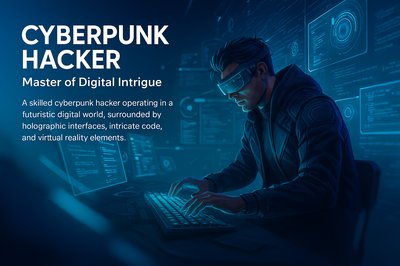 Futuristic Cyberpunk Hacker in Digital Realm