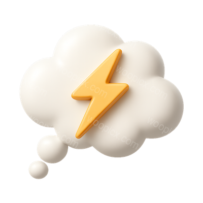3D Lightning Bolt in Thought Cloud Icon