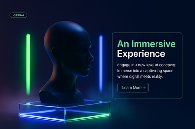 Immersive Neon Scene with 3D Elements and Text
