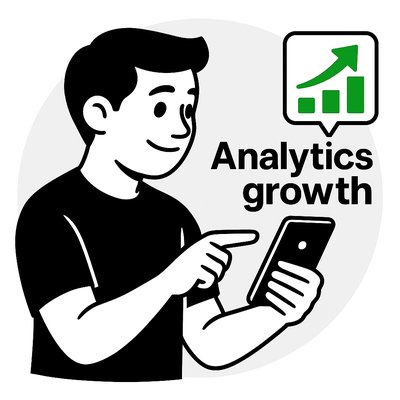 Illustration of a Person Engaging with Analytics Growth on Mobile