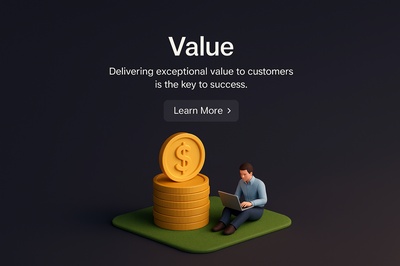 3D Scene Highlighting Value with Coins and Laptop