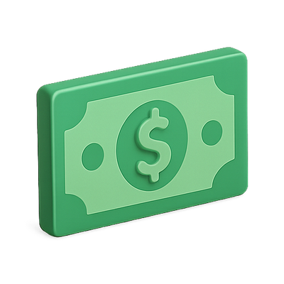 3D Render of Green Dollar Bill Icon