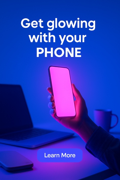 Vibrant Neon Phone Glow in Blue Atmosphere