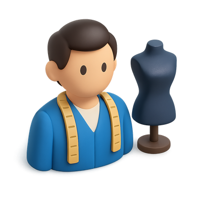 Stylized 3D Tailor Icon with Mannequin