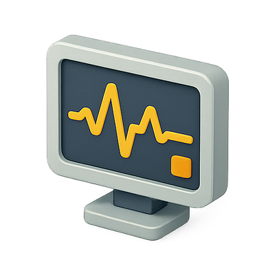 3D Monitor Icon with Heartbeat Visualization